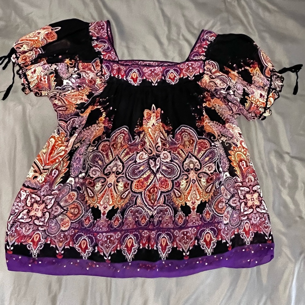🌹 Paisley Boho blouse with tassels size 8
